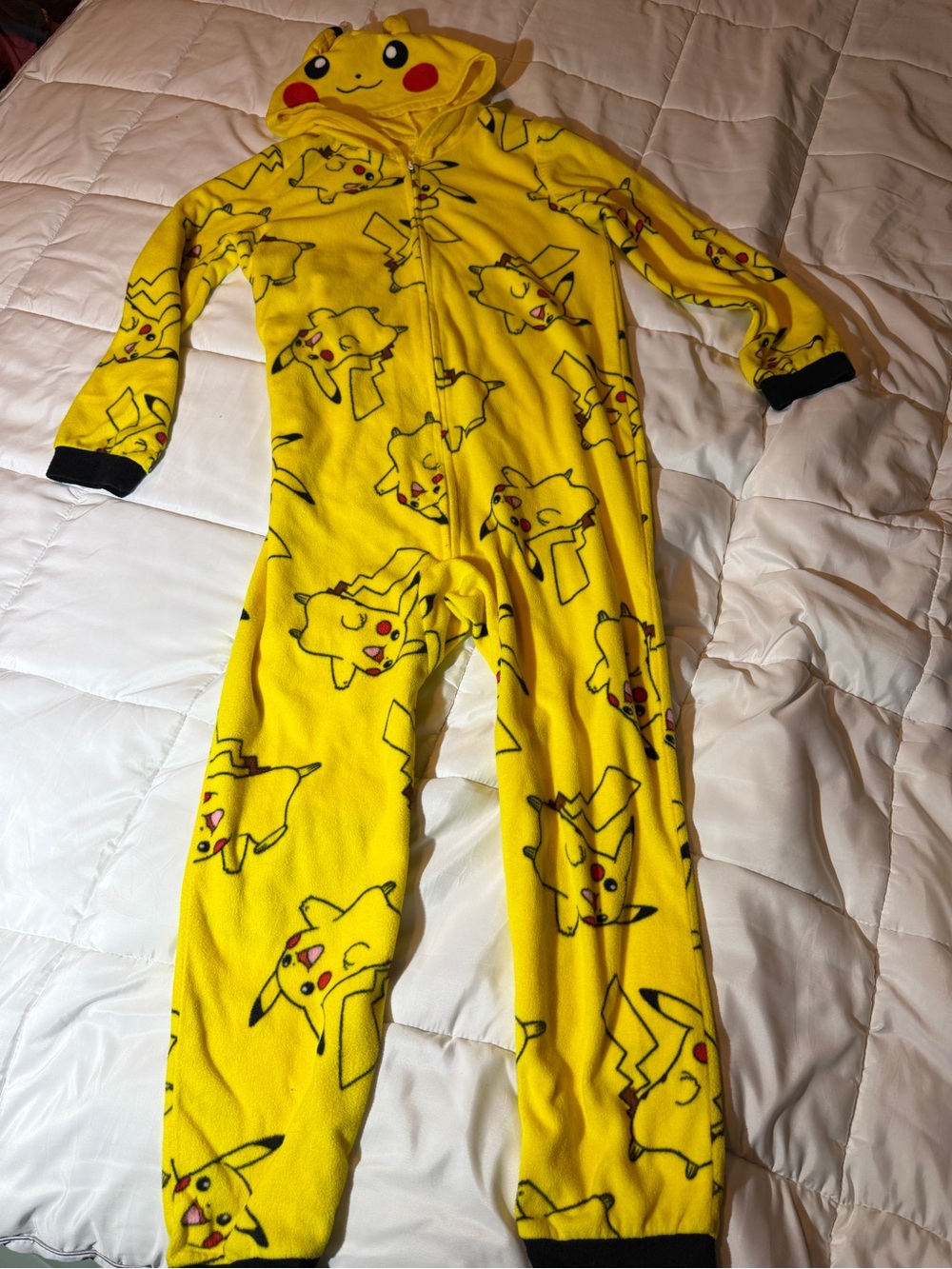 Pokemon Pikachu Hooded One-Piece Pajamas Kids L 12/14